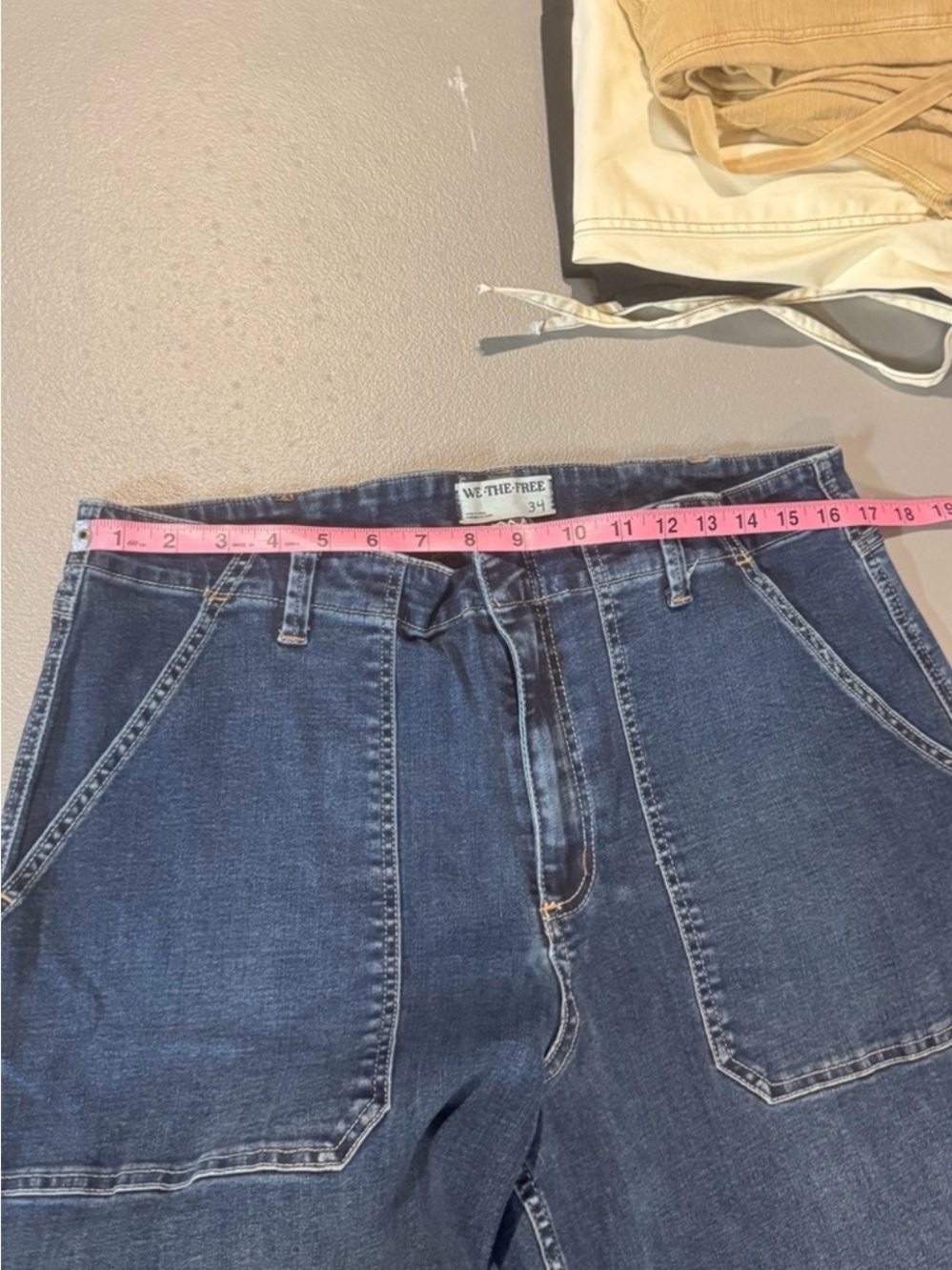 We The Free Wide Leg Dark Blue Jeans with Patch Pockets Like New - Picture 7 of 14